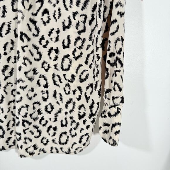 A.L.C. Emerson 100% Silk Ivory Black Leopard Print Button Down Blouse Size 0 - Picture 9 of 11